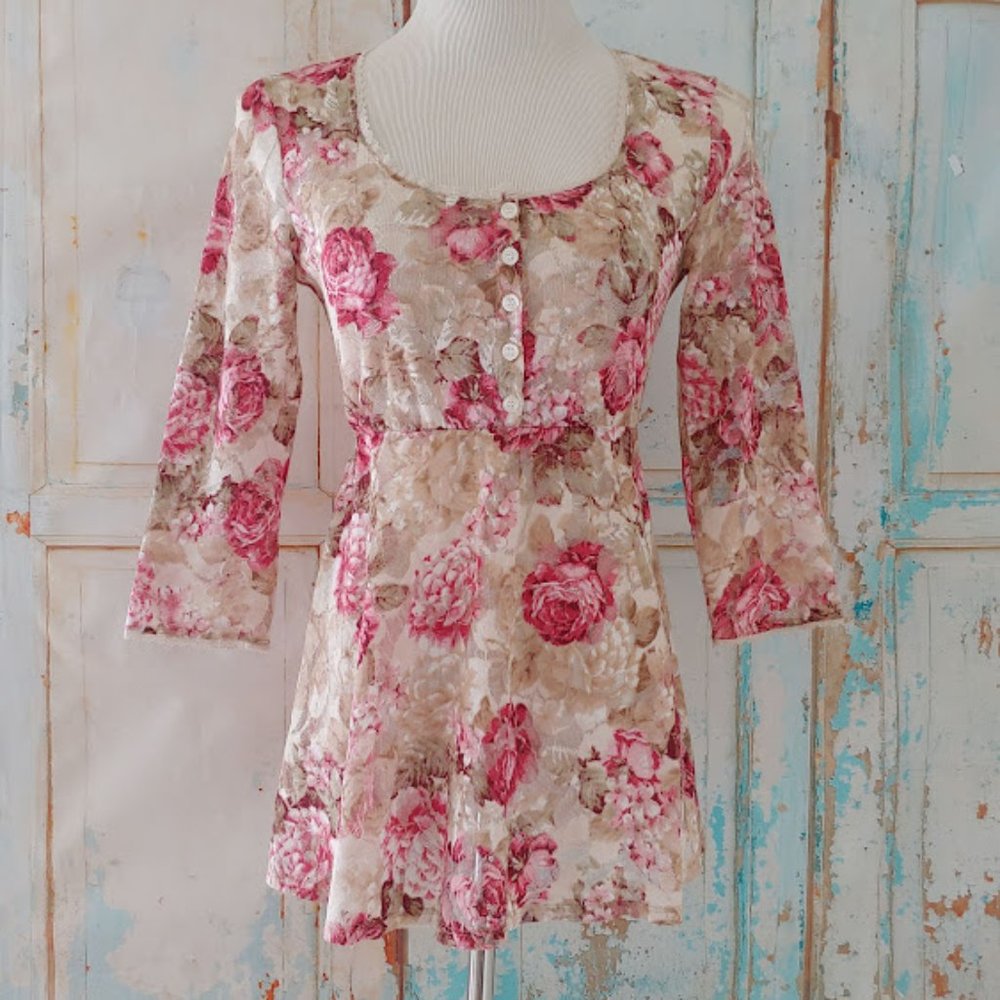 nwot FOREVER 21 sheer rose & lace mini dress/size s/p /pink & cream